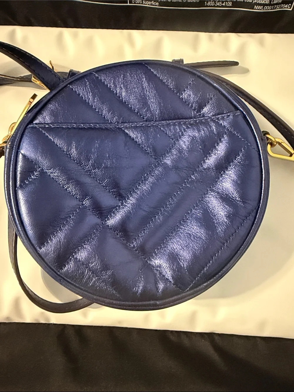 Michael Kors Quilted Round Crossbody in Navy with Gold Hardware